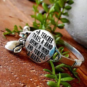 Bracelet. Teacher. Silver Bangle. Apple and Pearl Charms. NWT